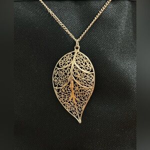 Gold leaf long necklace